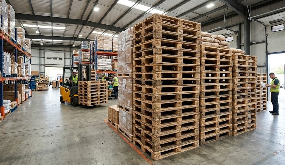 Our warehouse facility — pallets being sorted and prepared for delivery