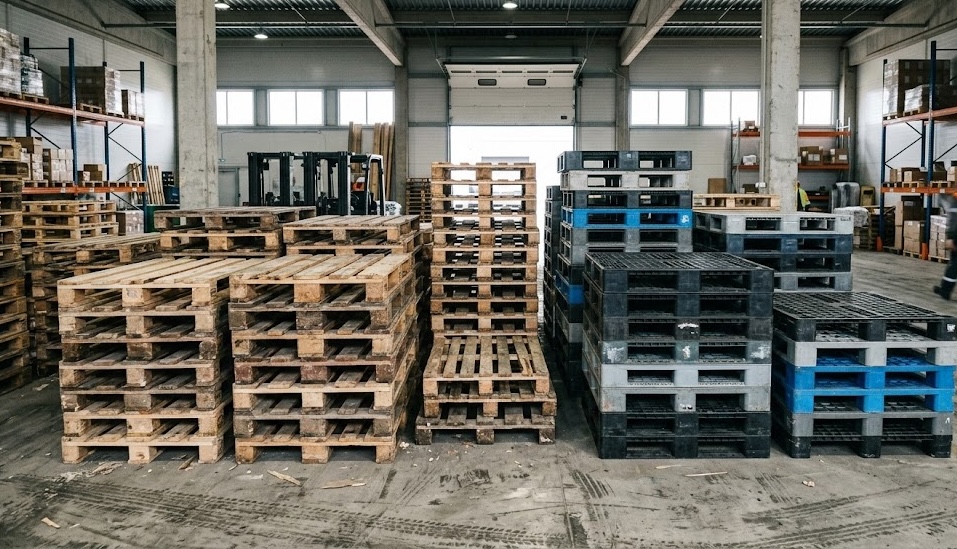 Indoor warehouse with sorted pallets ready for pickup